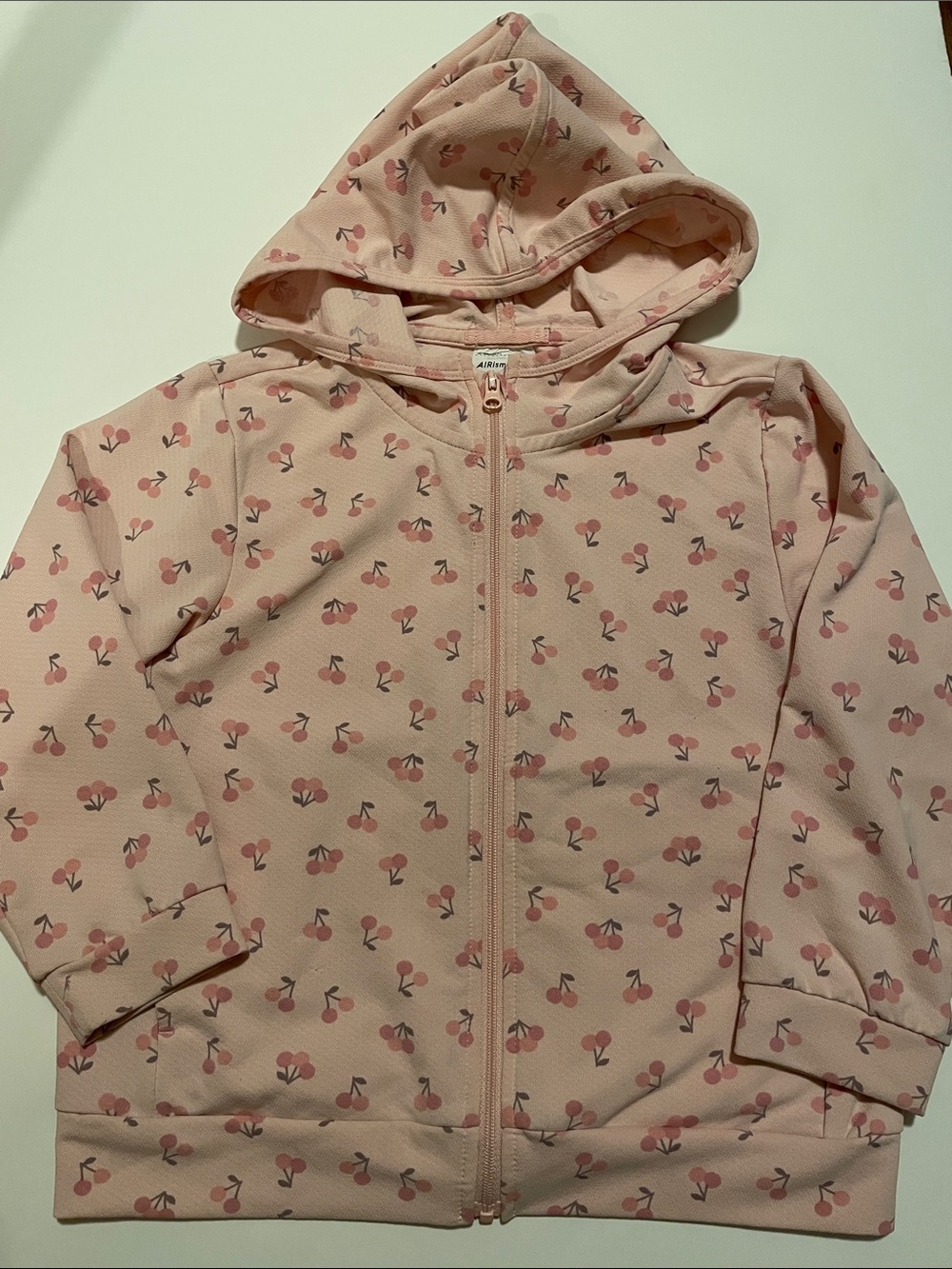 Uniqlo Baby Size 3Y Airism Pink Cherry Print Zip Hoodie Full Zip Front Pockets